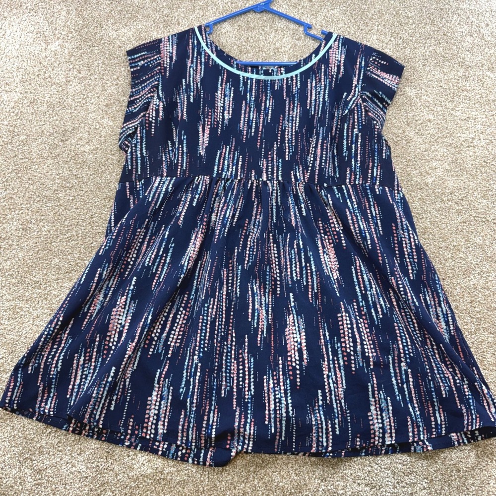 Motherhood Maternity Womens Large Navy Blue Dot Print Empire Waist Peplum Top